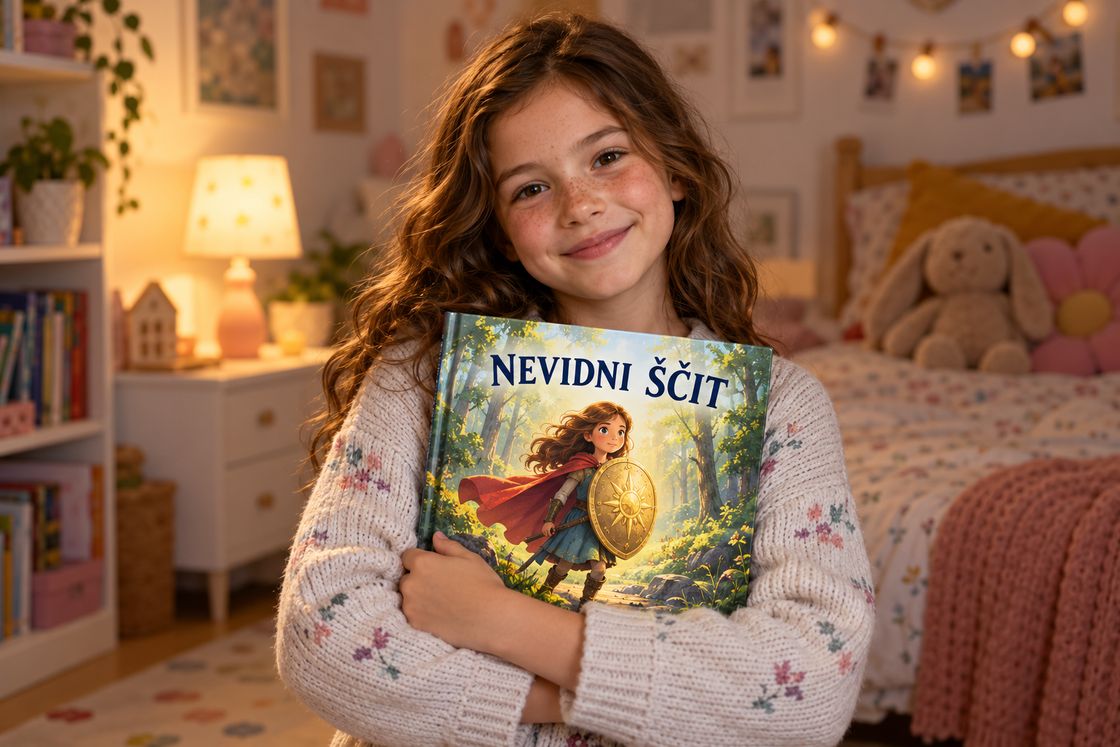 Deklica, ki drži knjigo „Nevidni ščit“